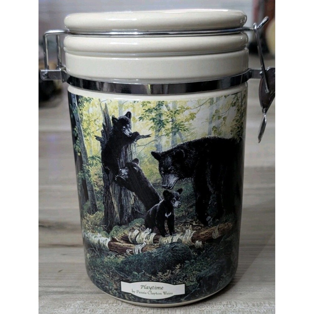 Vtg Wild Wings Persis Clayton Weirs Playtime Black Bear Ceramic Canister Jar